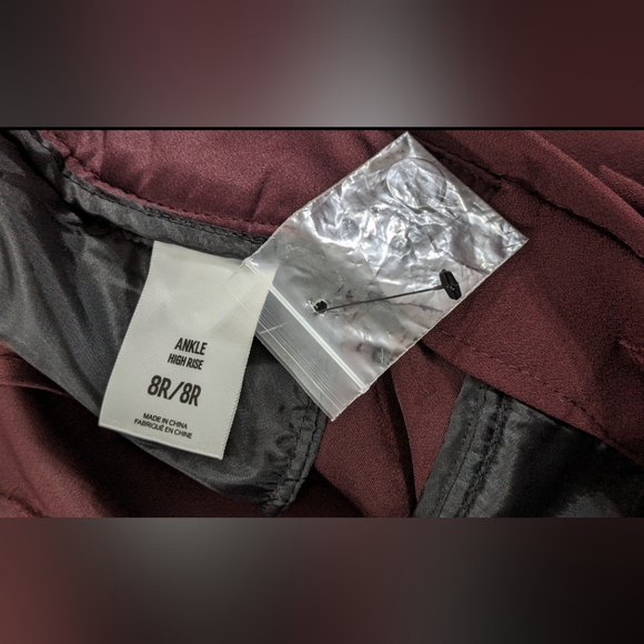NWT Express Women's High Rise Tie Belt Burgundy Maroon Ankle Pants, Size 8R - Picture 8 of 12